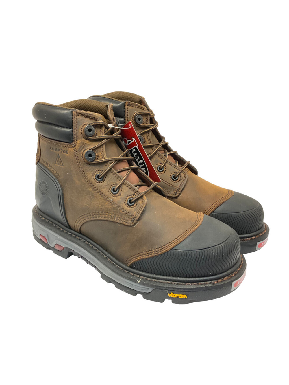 Justin Men's 6” Warhawk Waterproof Nano Comp. Toe Work Boots Whiskey Size 7D